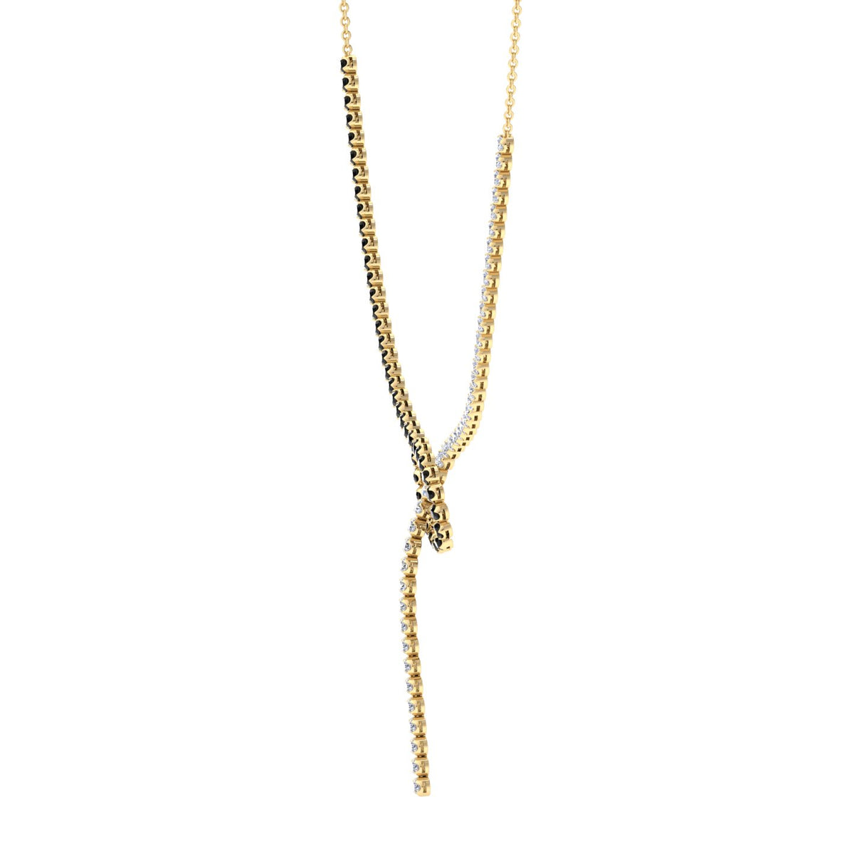 Black and White Natural Diamond Lariat Necklace Yellow Gold