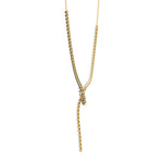 Black and White Natural Diamond Lariat Necklace Yellow Gold