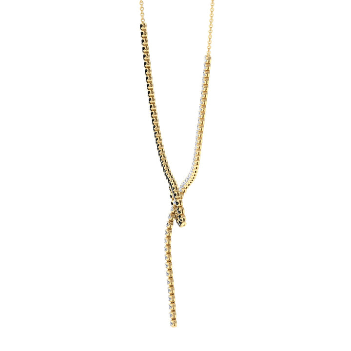 Black and White Natural Diamond Lariat Necklace Yellow Gold