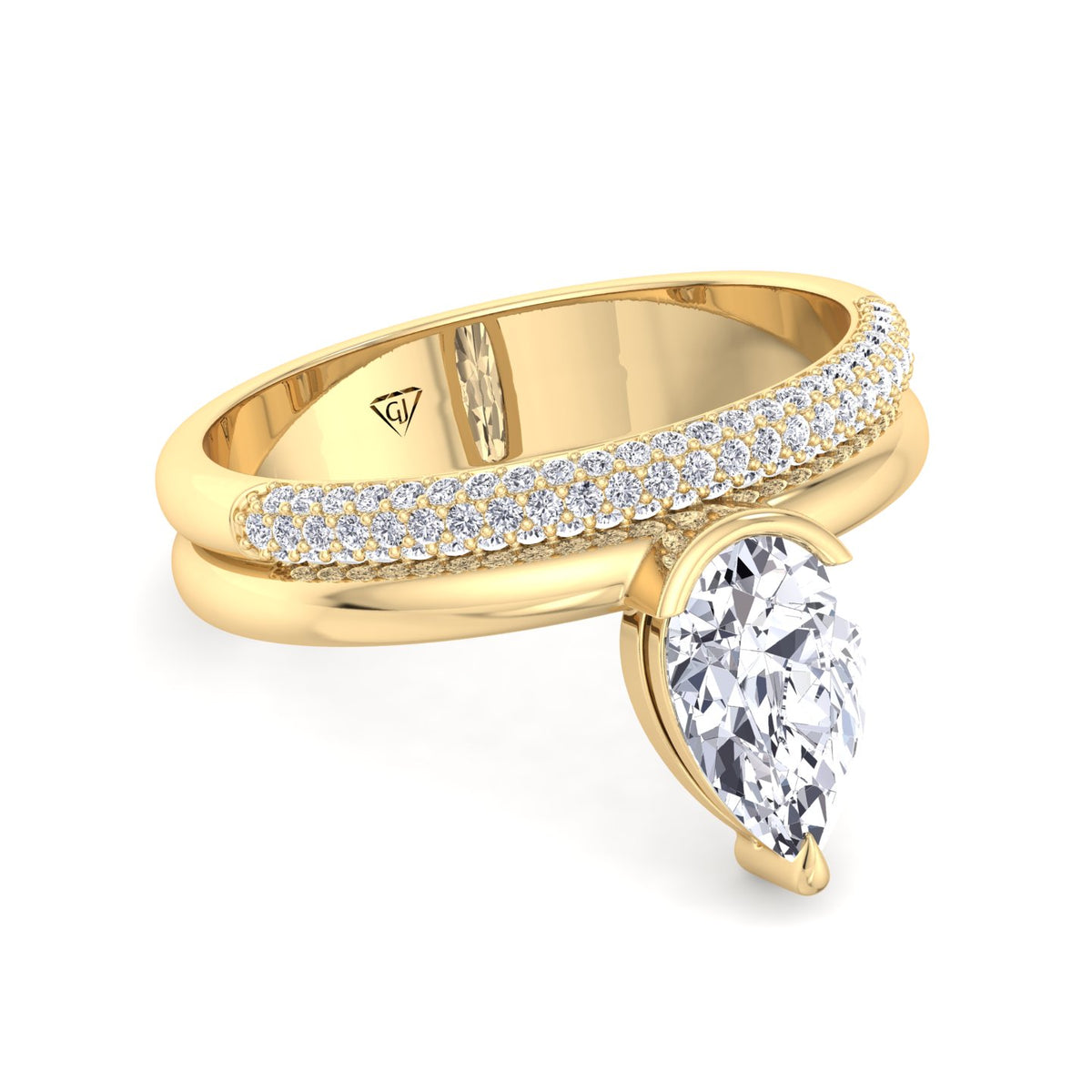 Zelie - Floating Pear Shape Diamond Double Band Engagement Ring - Gem Jewelers Co