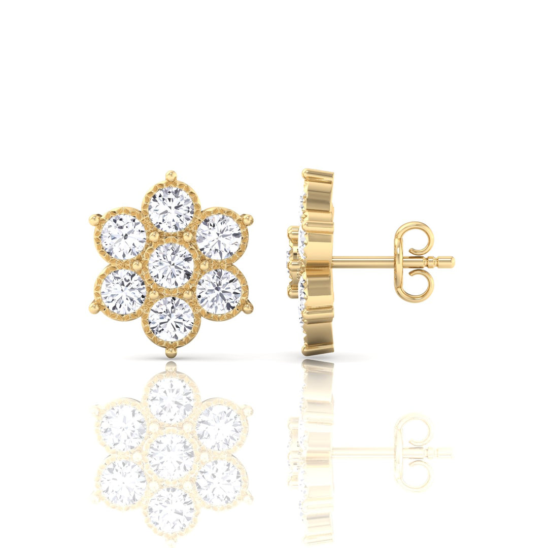 Vintage Style Natural Diamond Flower Earrings Yellow 