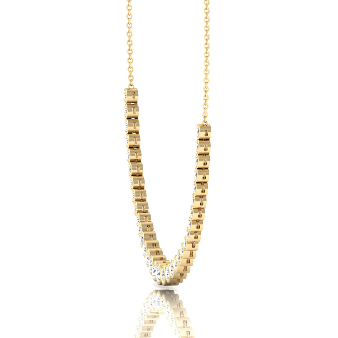 Halfway Graduated Bezel Set Natural Diamond Tennis Necklace Yellow Gold