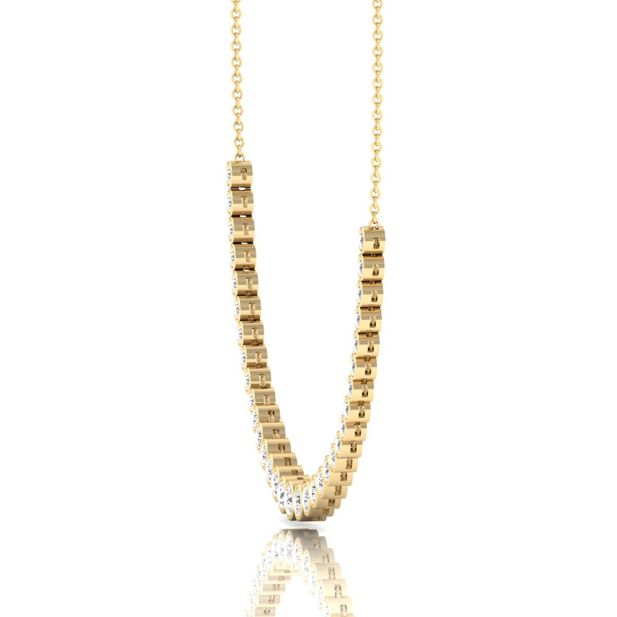 Halfway Graduated Bezel Set Natural Diamond Tennis Necklace Yellow Gold
