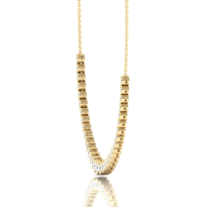 Halfway Graduated Bezel Set Natural Diamond Tennis Necklace Yellow Gold