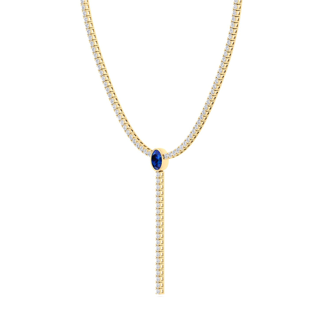 10.50CT T.W Round Natural Diamond Lariat Tennis Necklace with Natural Blue Sapphire Centerpiece