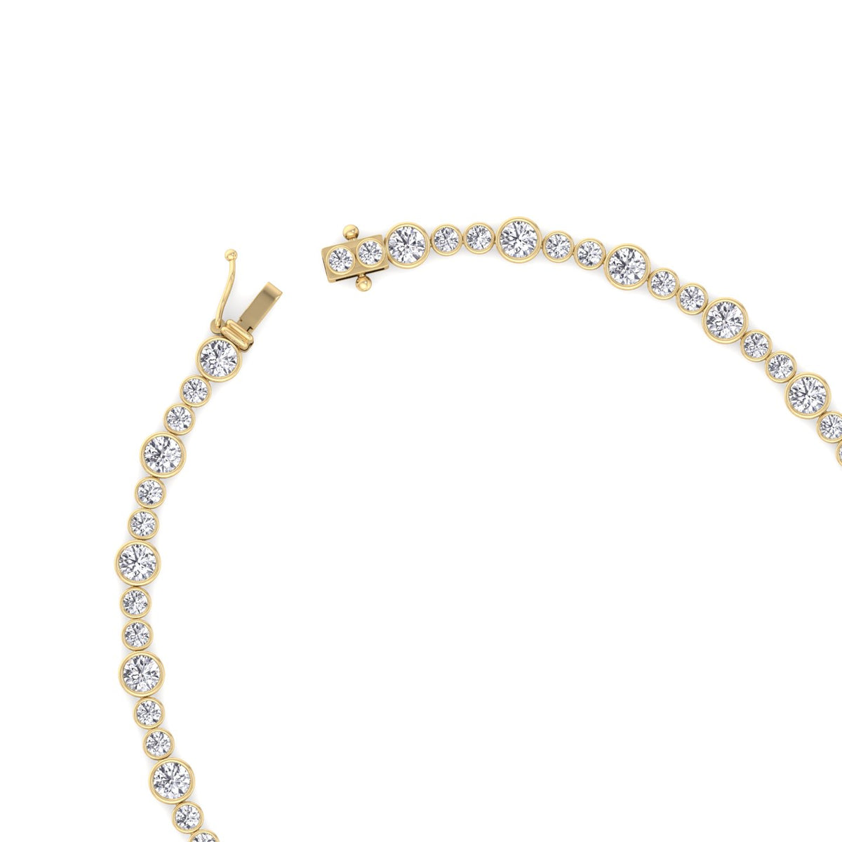 Alternating Size Bezel Set Natural Diamond Tennis Necklace Yellow Gold 14K