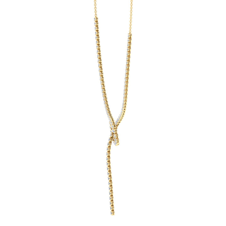 Crown Prong Knot Style Diamond Lariat Necklace Yellow Gold