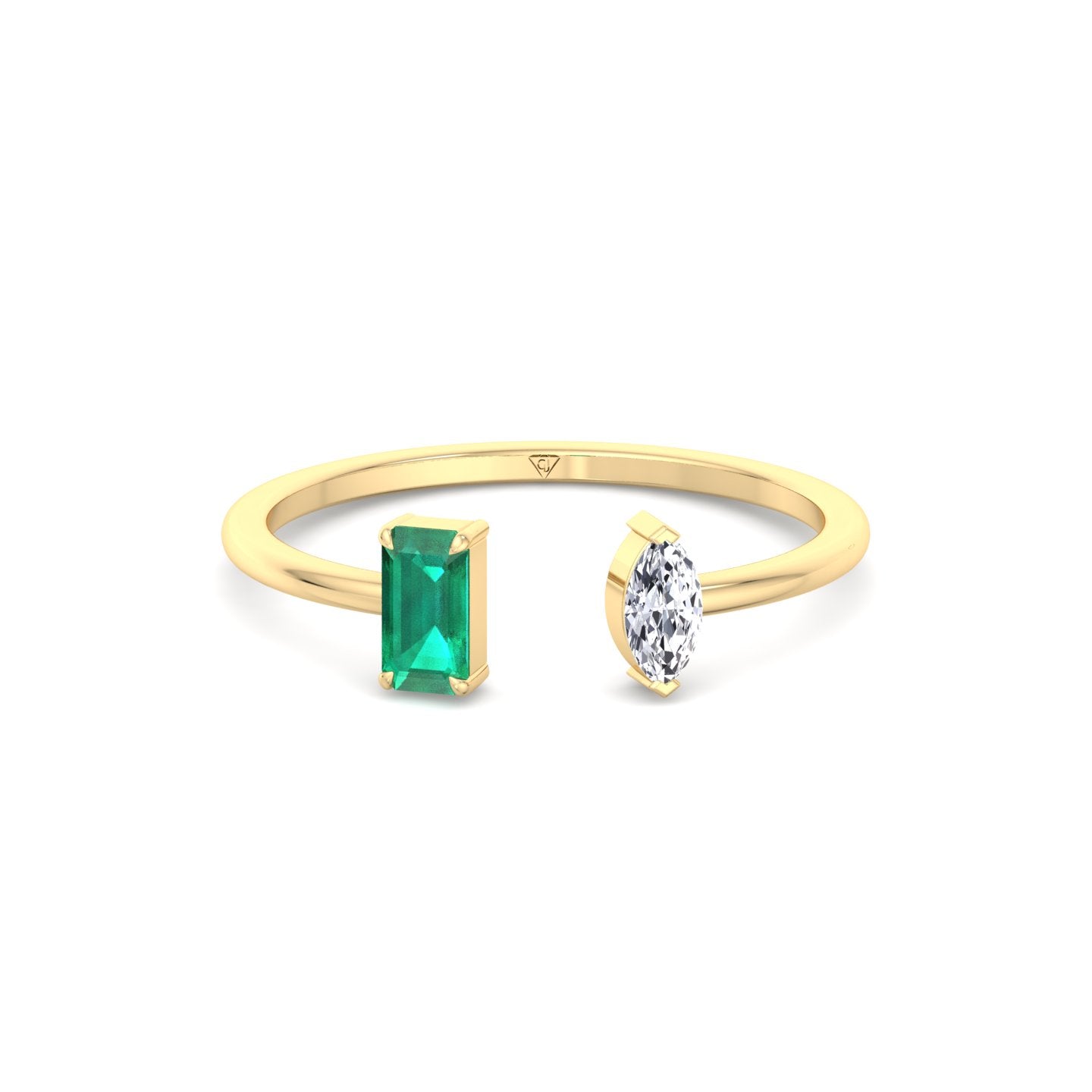 Zaria - Green Emerald & Marquise Shape Diamond Stackable Ring - Gem Jewelers Co
