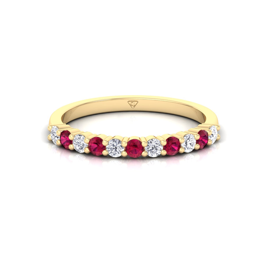 0.70CT Round Alternating Natural Red Ruby and Diamonds Halfway Eternity Band