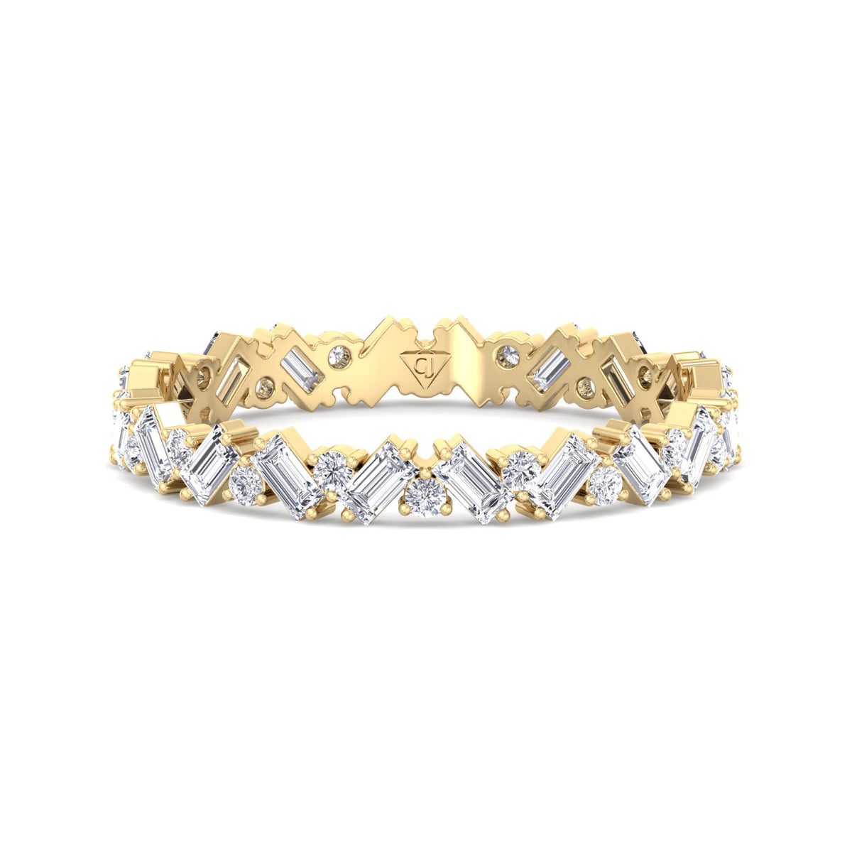 Delfina - Baguette and Round Shape Diamond Offset Band - Gem Jewelers Co