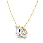 Toi Et Moi -Pear & Emerald Cut Natural Diamond Pendant-1CT-2CT-14K-18K-Yellow Gold