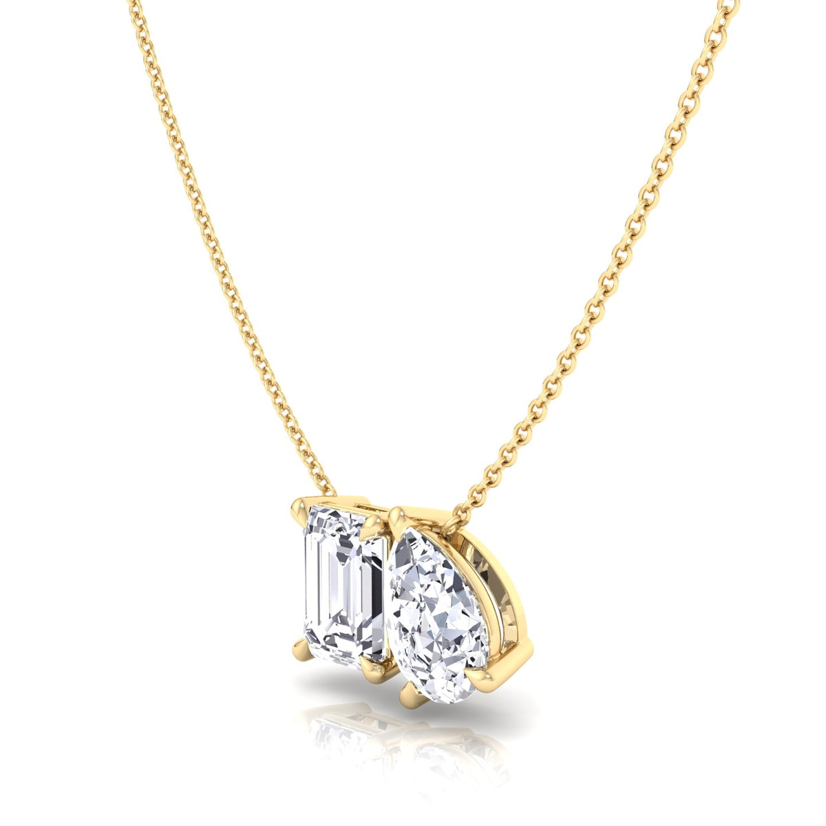 Toi Et Moi -Pear & Emerald Cut Natural Diamond Pendant-1CT-2CT-14K-18K-Yellow Gold