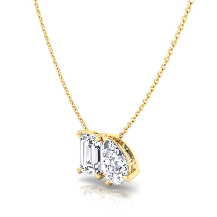 Toi Et Moi -Pear & Emerald Cut Natural Diamond Pendant-1CT-2CT-14K-18K-Yellow Gold