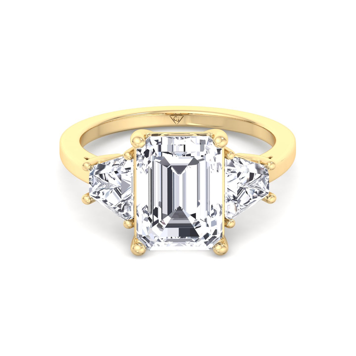 Paolina - 3 Stone Emerald & Trapezoid Diamond Engagement Ring - Gem Jewelers Co