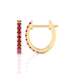 Natural Red Ruby Round Shape Huggie Hoop Earring Yellow Gold 2