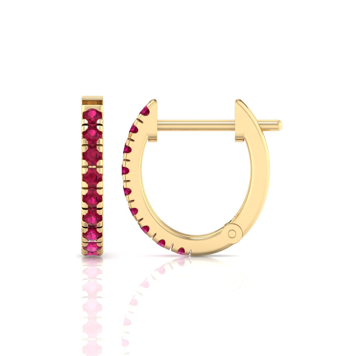 Natural Red Ruby Round Shape Huggie Hoop Earring Yellow Gold 2