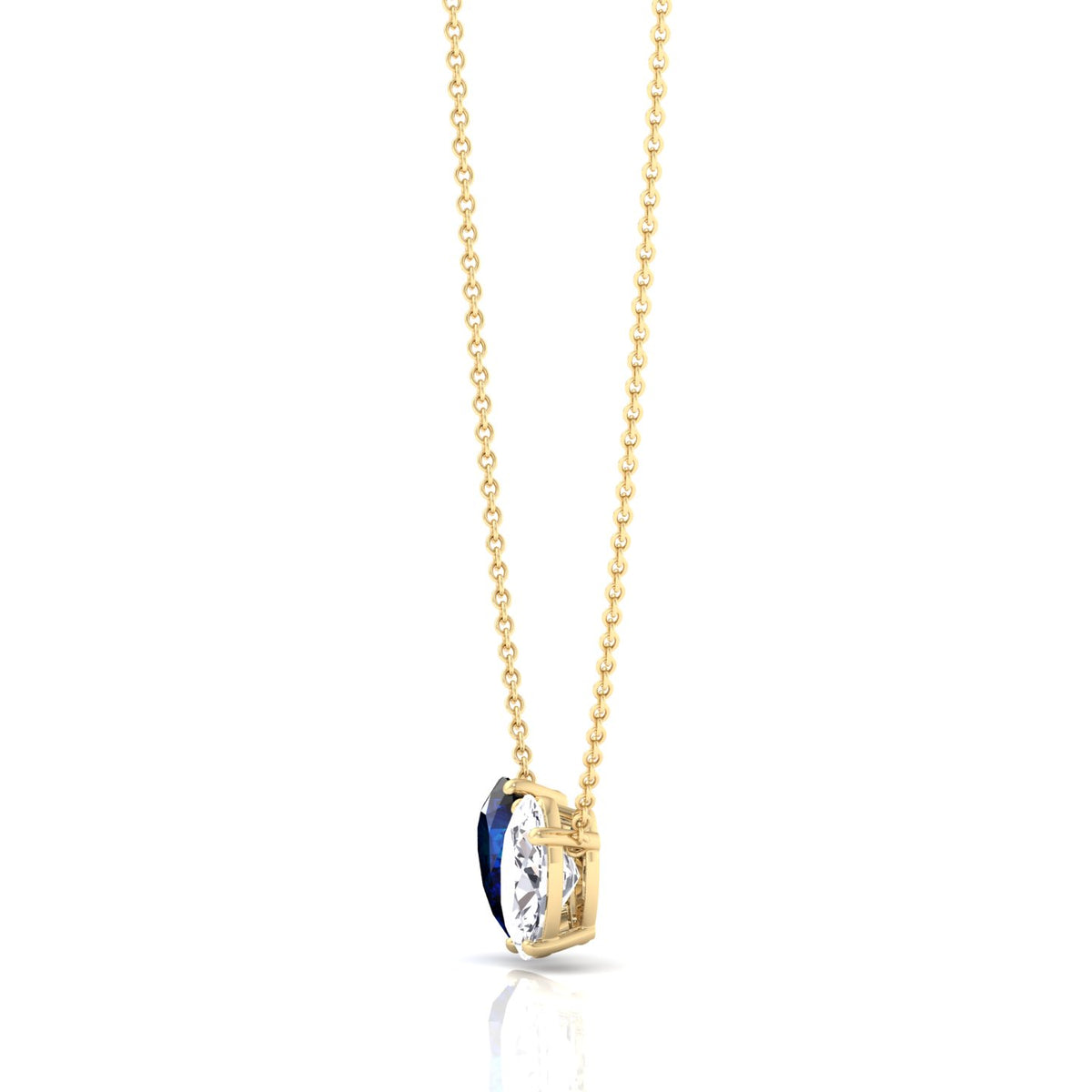 Natural Pear Shape Sapphire and Oval Diamond Pendant Yellow Gold 14K