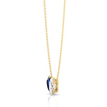 Natural Pear Shape Sapphire and Oval Diamond Pendant Yellow Gold 14K