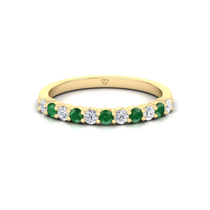 0.70CT Round Alternating Natural Green Emerald and Diamonds Halfway Eternity Band