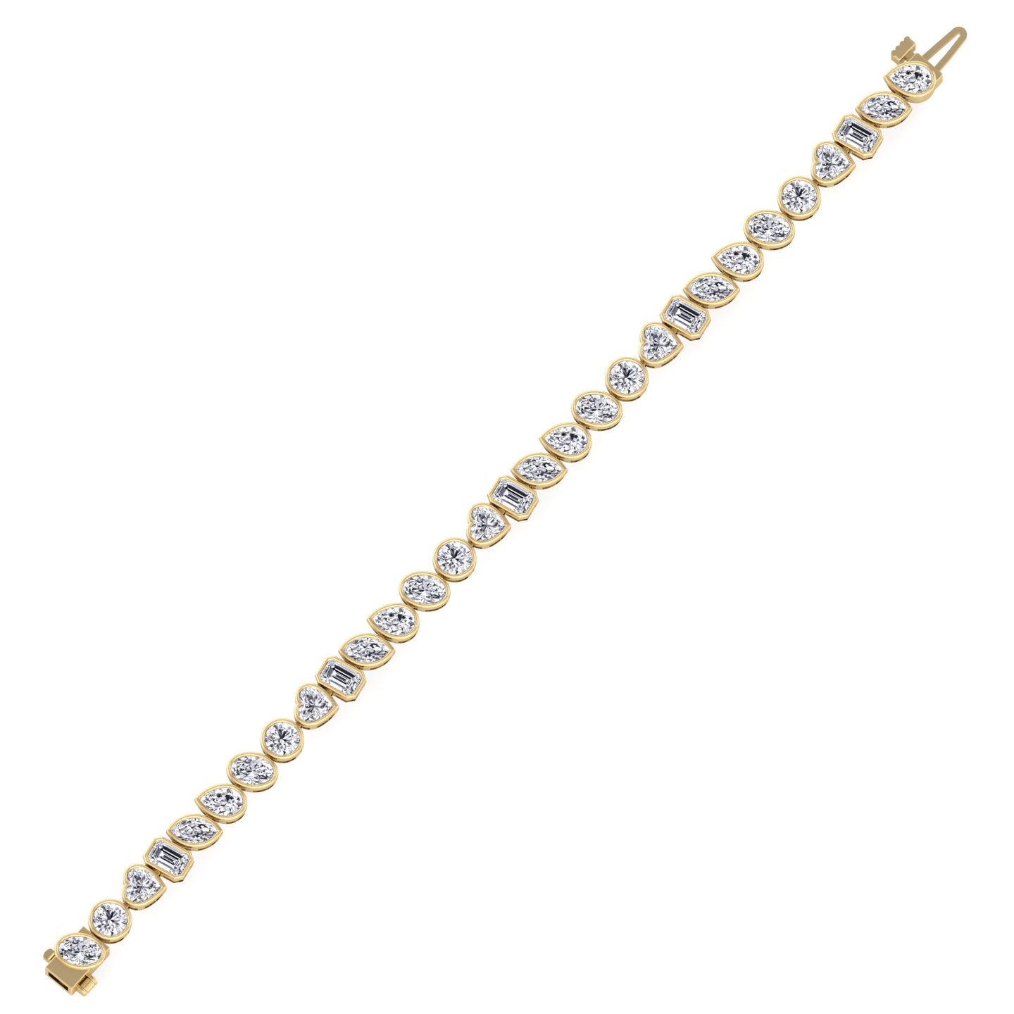 Bezel Multi Shape Natural Diamond Tennis Bracelet in Solid Yellow Gold 