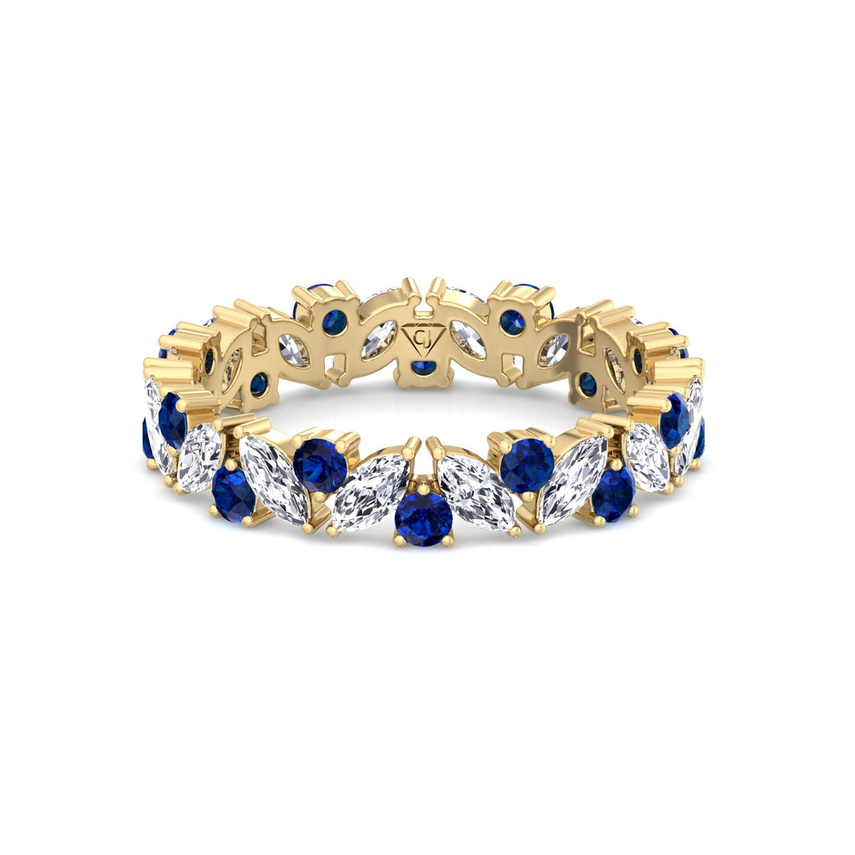 Round Natural Blue Sapphire and Marquise-Cut Natural Diamond Eternity Band YG 3