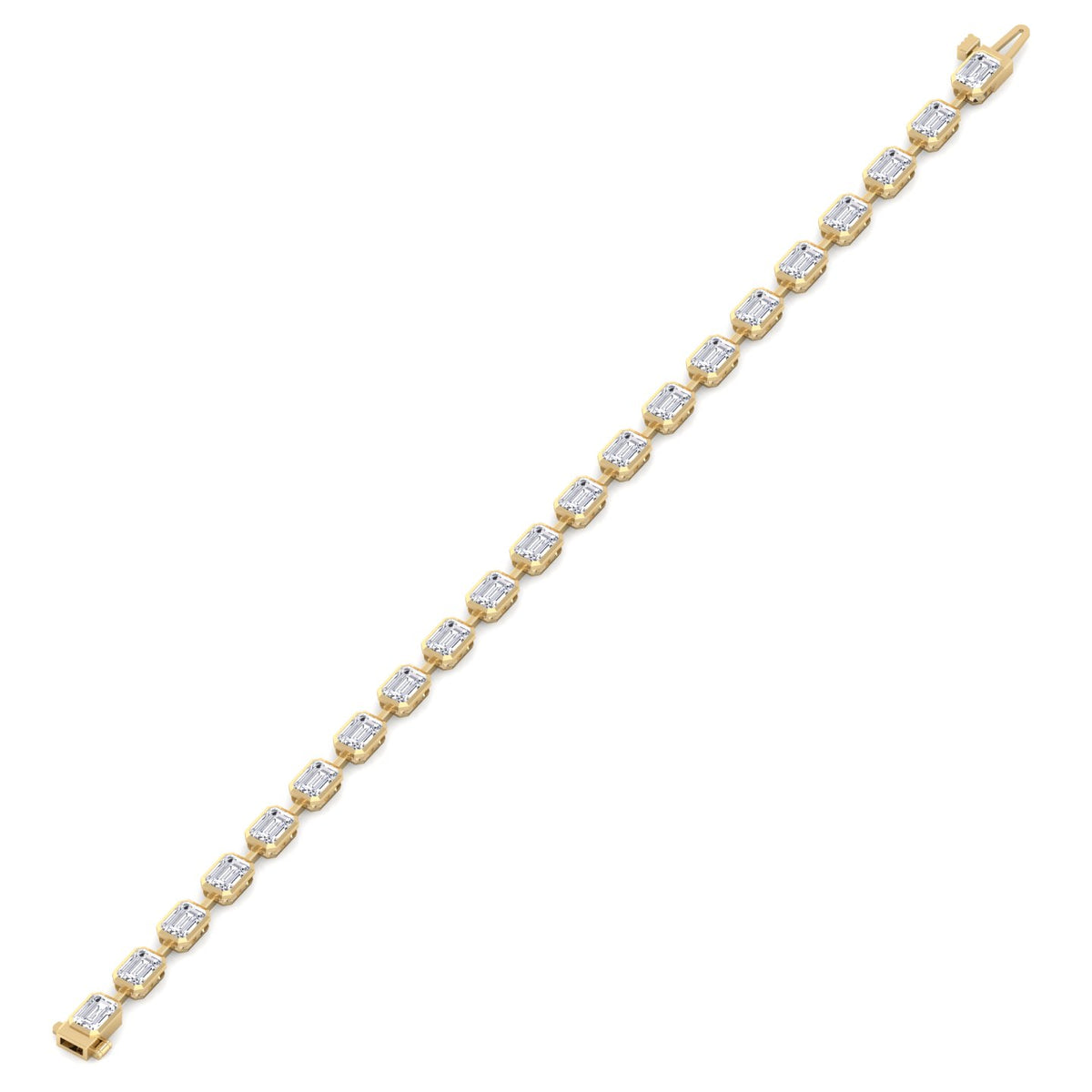 Bezel Set Emerald Cut Natural Diamond Station Bracelet Yellow Gold