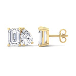Emerald and Pear Shape Toi Et Moi Natural Diamond Studs yellow  3