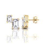 Double Emerald Shape Natural Diamond Studs-1.4CT-Yellow Gold