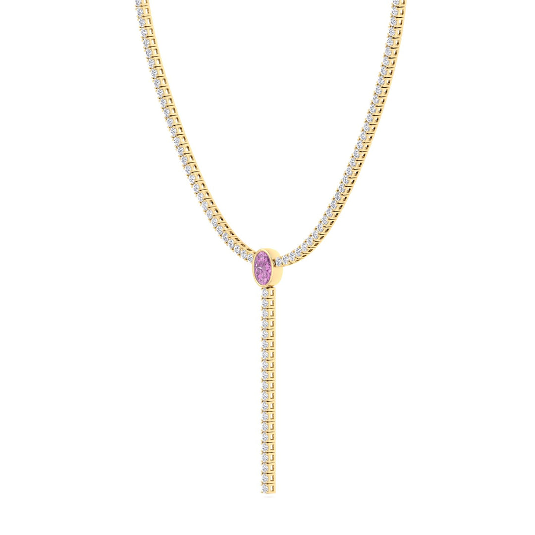 10.50CT T.W Round Natural Diamond Lariat Tennis Necklace with Natural Pink Sapphire Centerpiece