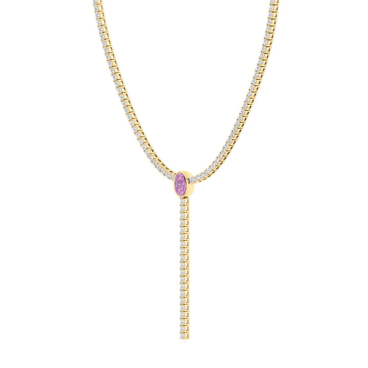 10.50CT T.W Round Natural Diamond Lariat Tennis Necklace with Natural Pink Sapphire Centerpiece