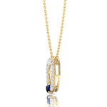 Round Shape Natural Diamond & Blue Sapphire Open Circle Pendant-1.25CT-14K-Yellow Gold