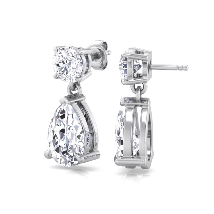 Round and Pear Shape Natural Diamond Drop Earrings
