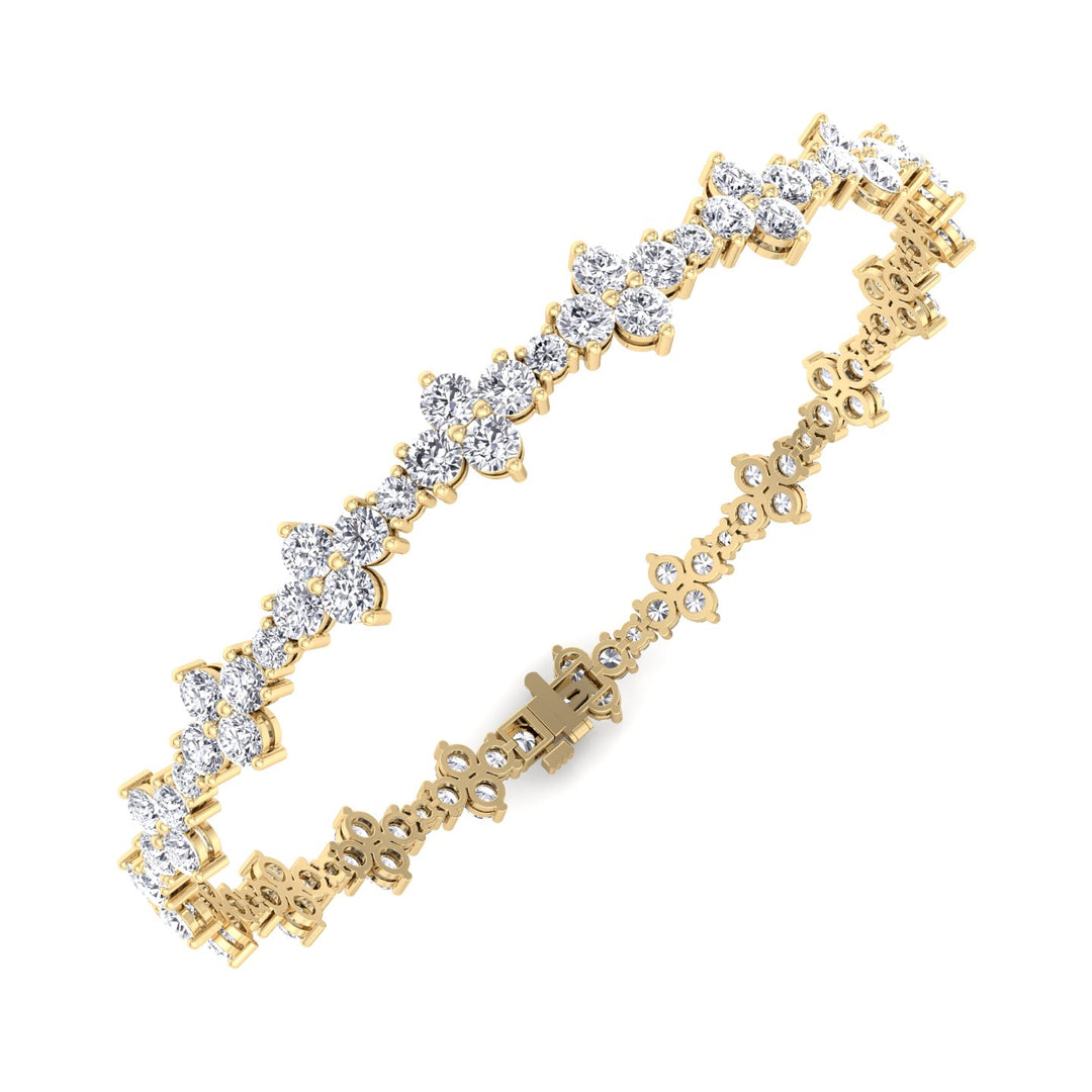 Round Floral Style Natural Diamond Tennis Bracelet YG 3