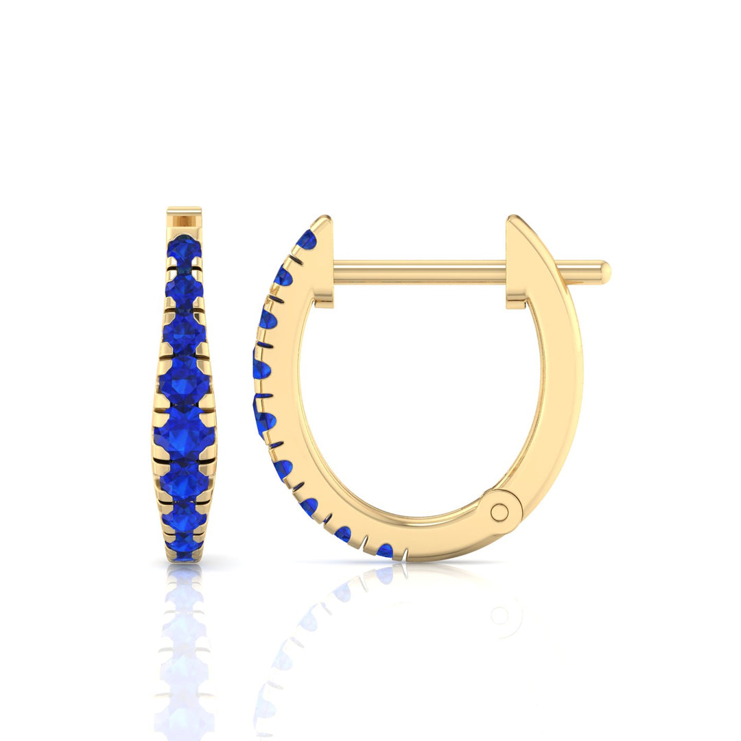 Natural Blue Sapphire Graduated Round Shape Huggie Hoop Earrings  YG 3