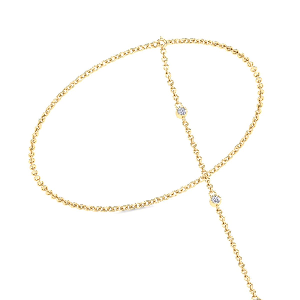 Bezel Set Round Shape Natural Diamond Hand Ring Chain Yellow Gold 0.75ct