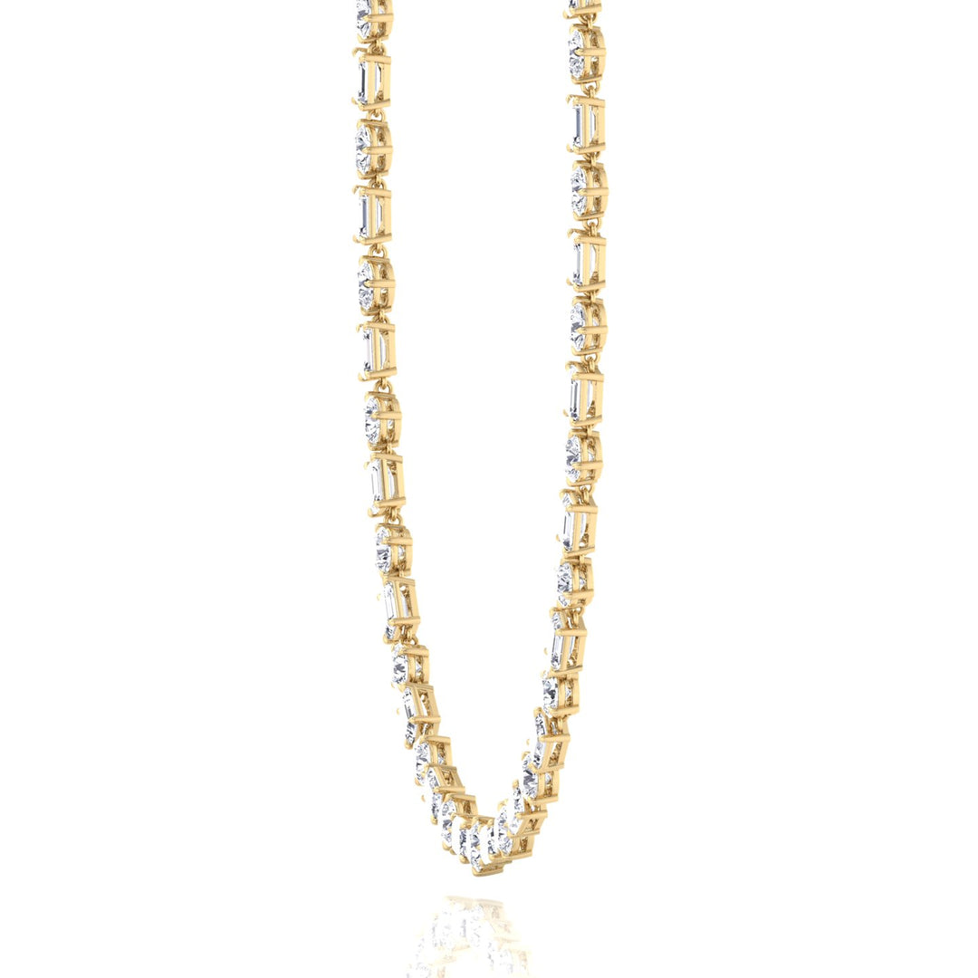 Alternating Emerald and Round Natural Diamond Tennis Necklace Yellow Gold