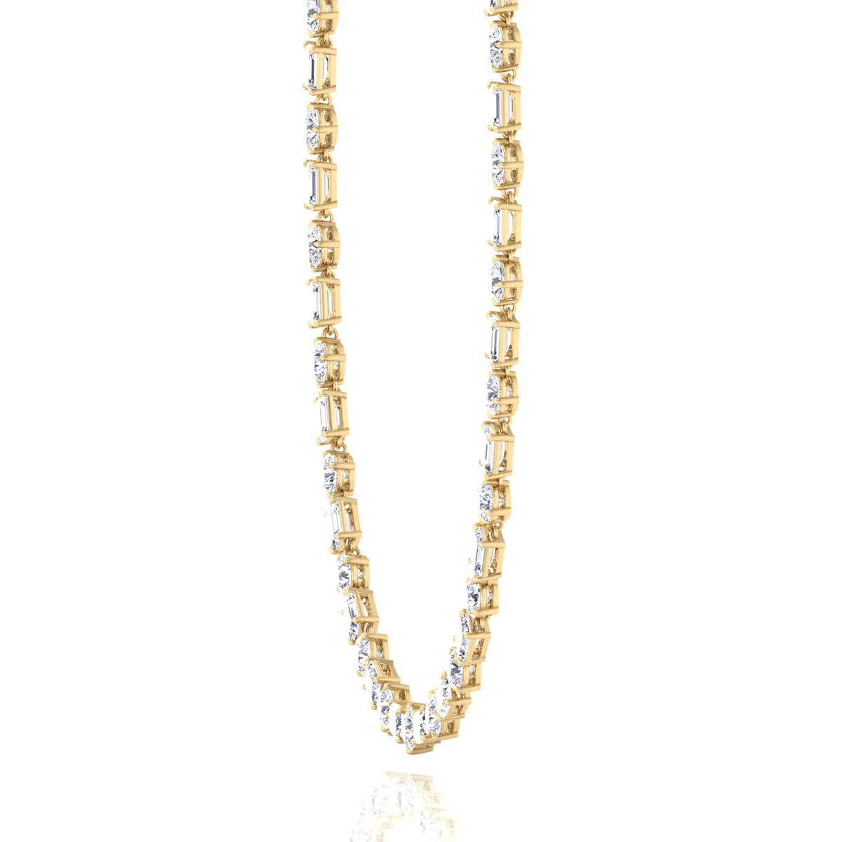 Alternating Emerald and Round Natural Diamond Tennis Necklace Yellow Gold