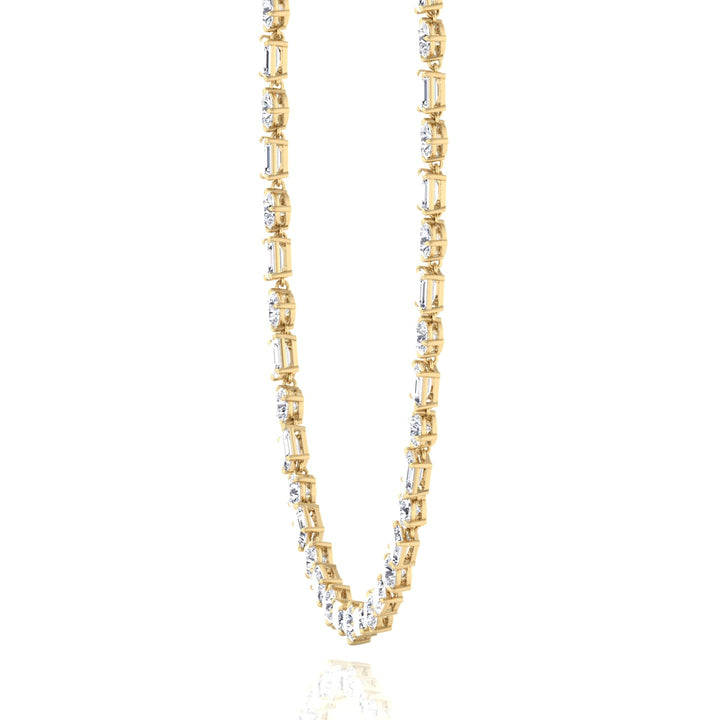 Alternating Emerald and Round Natural Diamond Tennis Necklace Yellow Gold