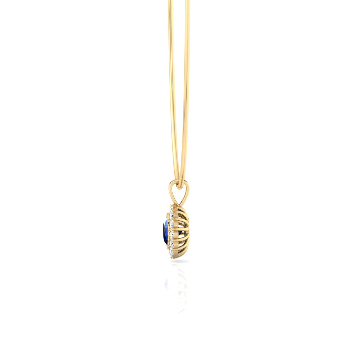 Oval Shape Natural Blue Sapphire and Diamond Halo Pendant in Omega Chain Yellow Gold