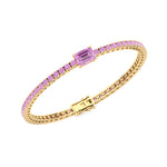 Pierra - Single Stone Emerald Shape Natural Pink Sapphire Tennis Bracelet - Gem Jewelers Co