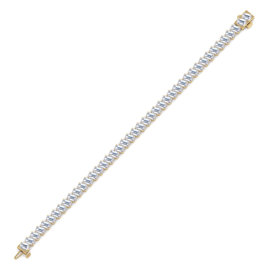 Emerald Shape Natural Diamond Diagonal Tennis Bracelet 18K Solid Gold