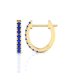 Natural Blue Sapphire Round Shape Huggie Hoop Earrings Yellow Gold 14K 1
