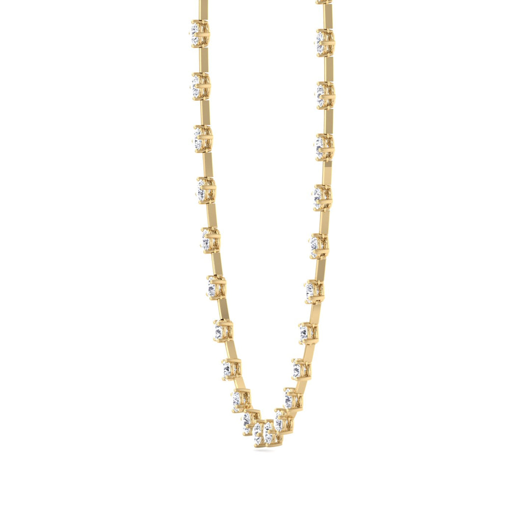 4-Prong Round Natural Diamond Bar Necklace Yellow Gold 
