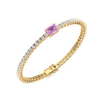 Martina - Emerald Cut Single Stone Natural Pink Sapphire & Diamond Tennis Bracelet - Gem Jewelers Co