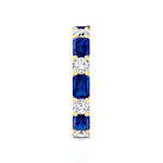 Alternating Natural Emerald Shape Blue Sapphire and Round Shape Diamond Eternity Band Yellow