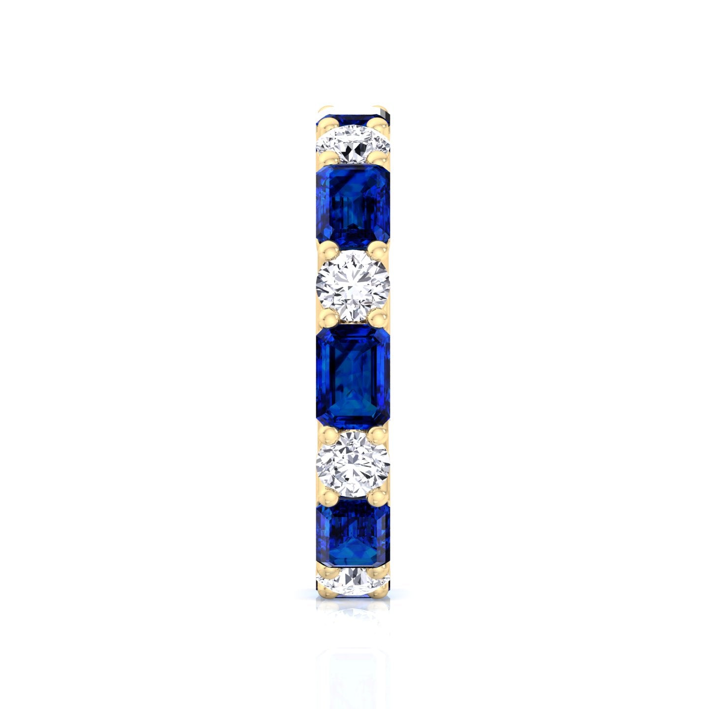 Alternating Natural Emerald Shape Blue Sapphire and Round Shape Diamond Eternity Band Yellow
