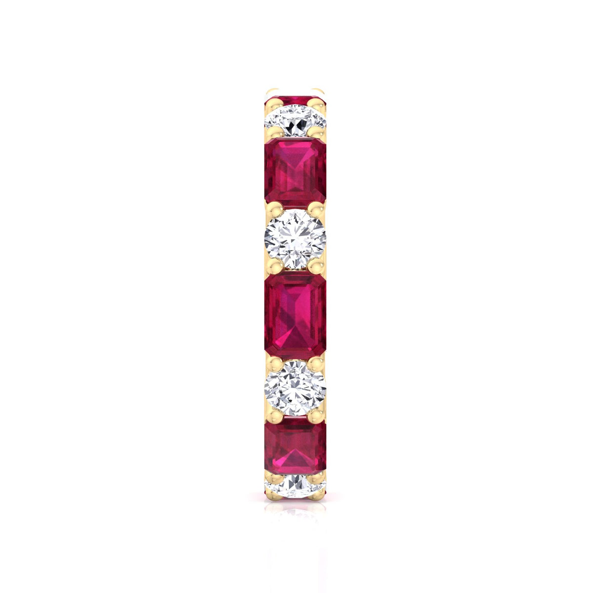 Alternating Natural Emerald Shape Red Ruby and Round Shape Diamond Eternity Band Yellow