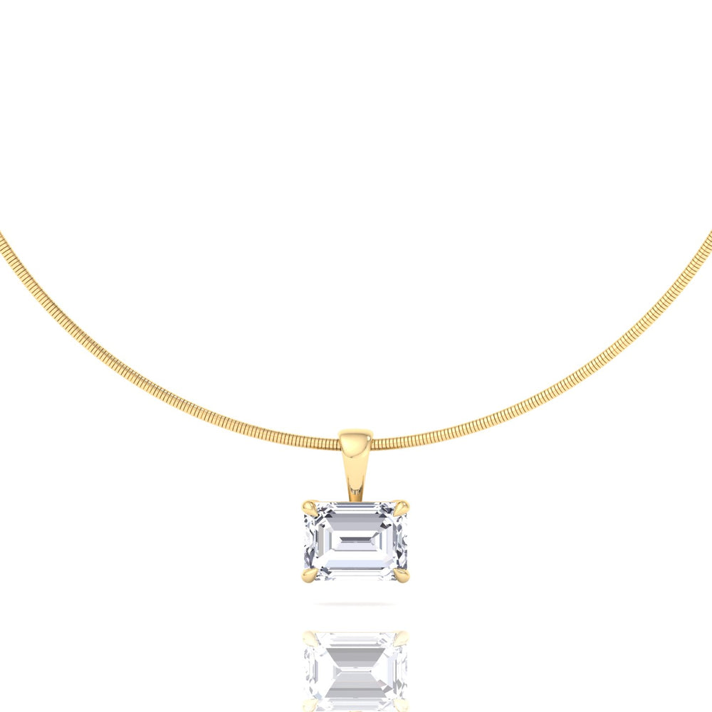 Emerald-Cut-Natural Diamond Necklace Pendant on- Luxe Omega Chain-GJ