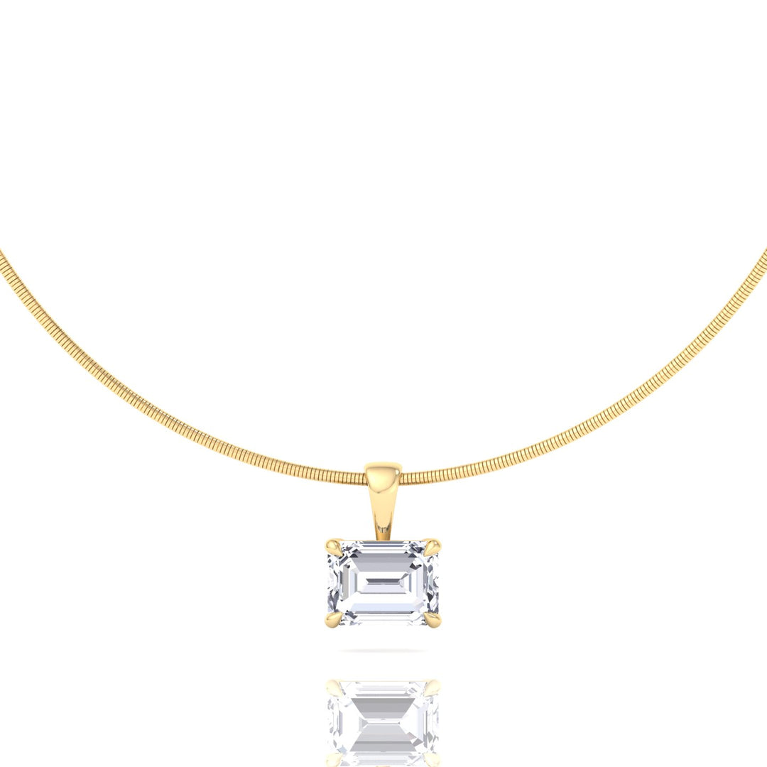 Emerald-Cut-Natural Diamond Necklace Pendant on- Luxe Omega Chain-GJ