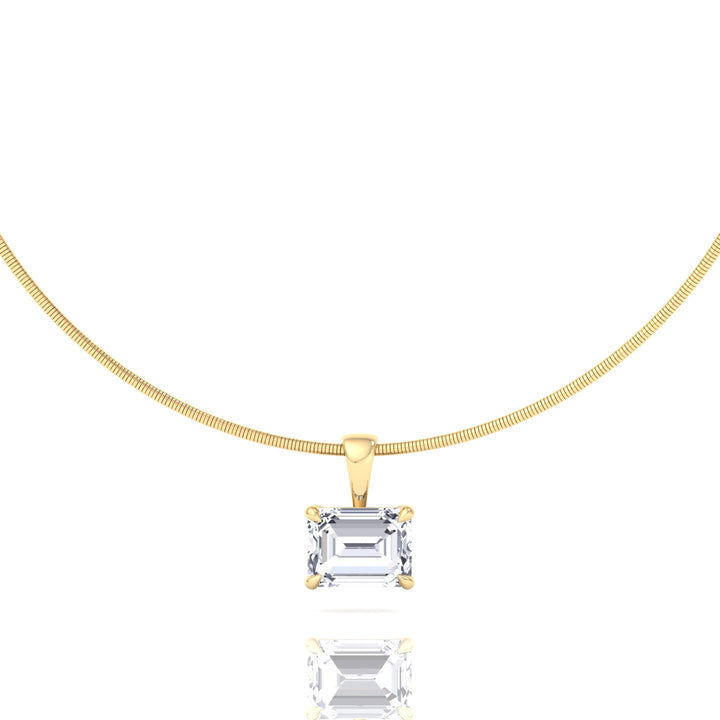 Emerald-Cut-Natural Diamond Necklace Pendant on- Luxe Omega Chain-GJ